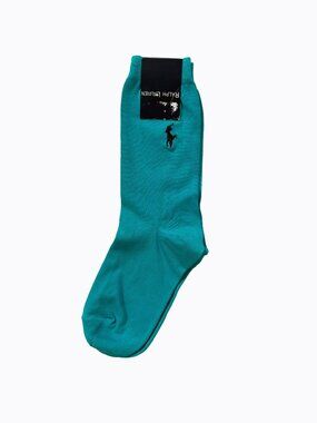 Polo Ralph Lauren Vintage Socks Turquoise Teal Blue Cotton Made USA 90s Preppy